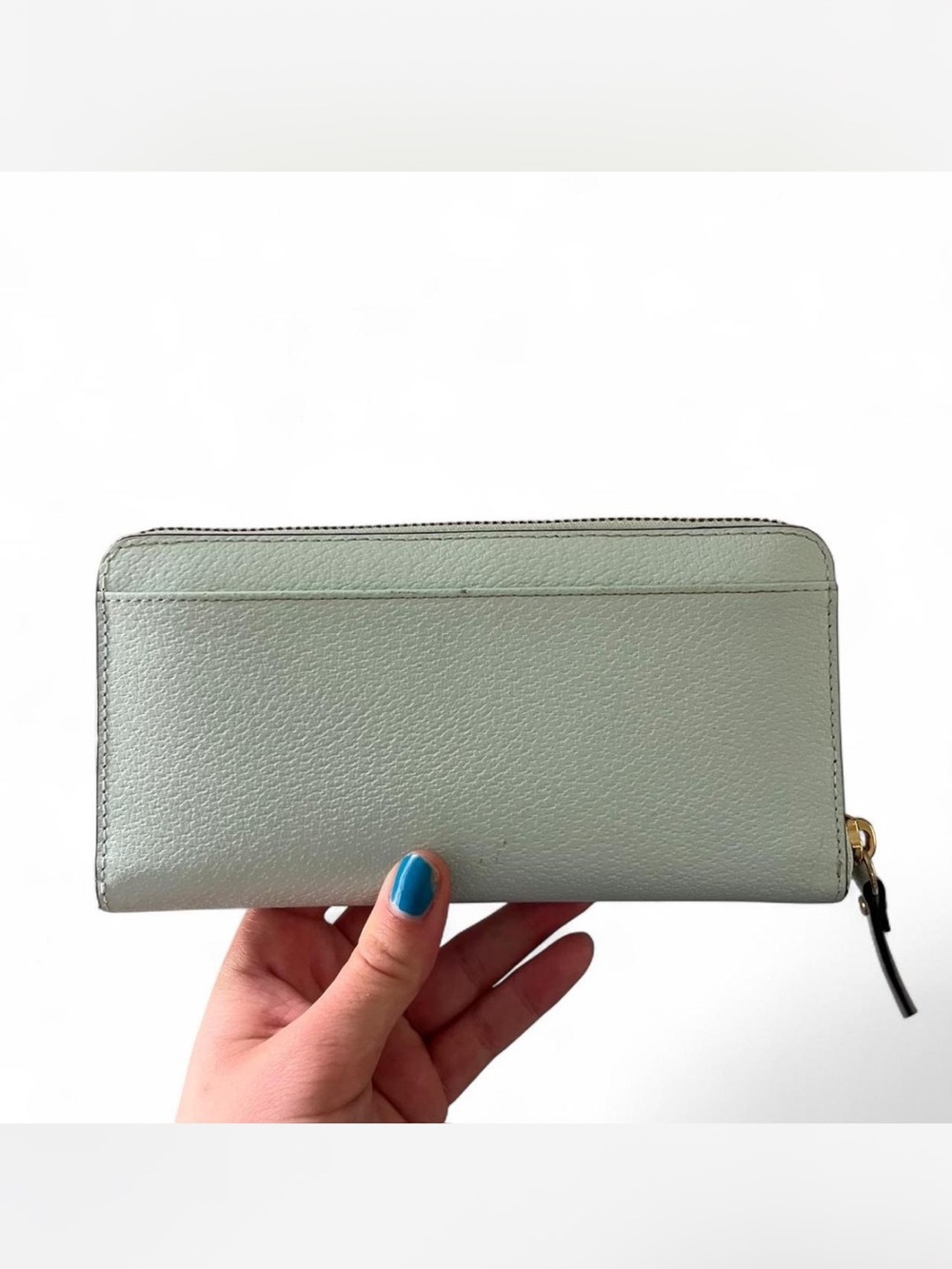 kate spade Pale Mint Leather Zip Wallet with Gold Plaque - Picture 2 of 3